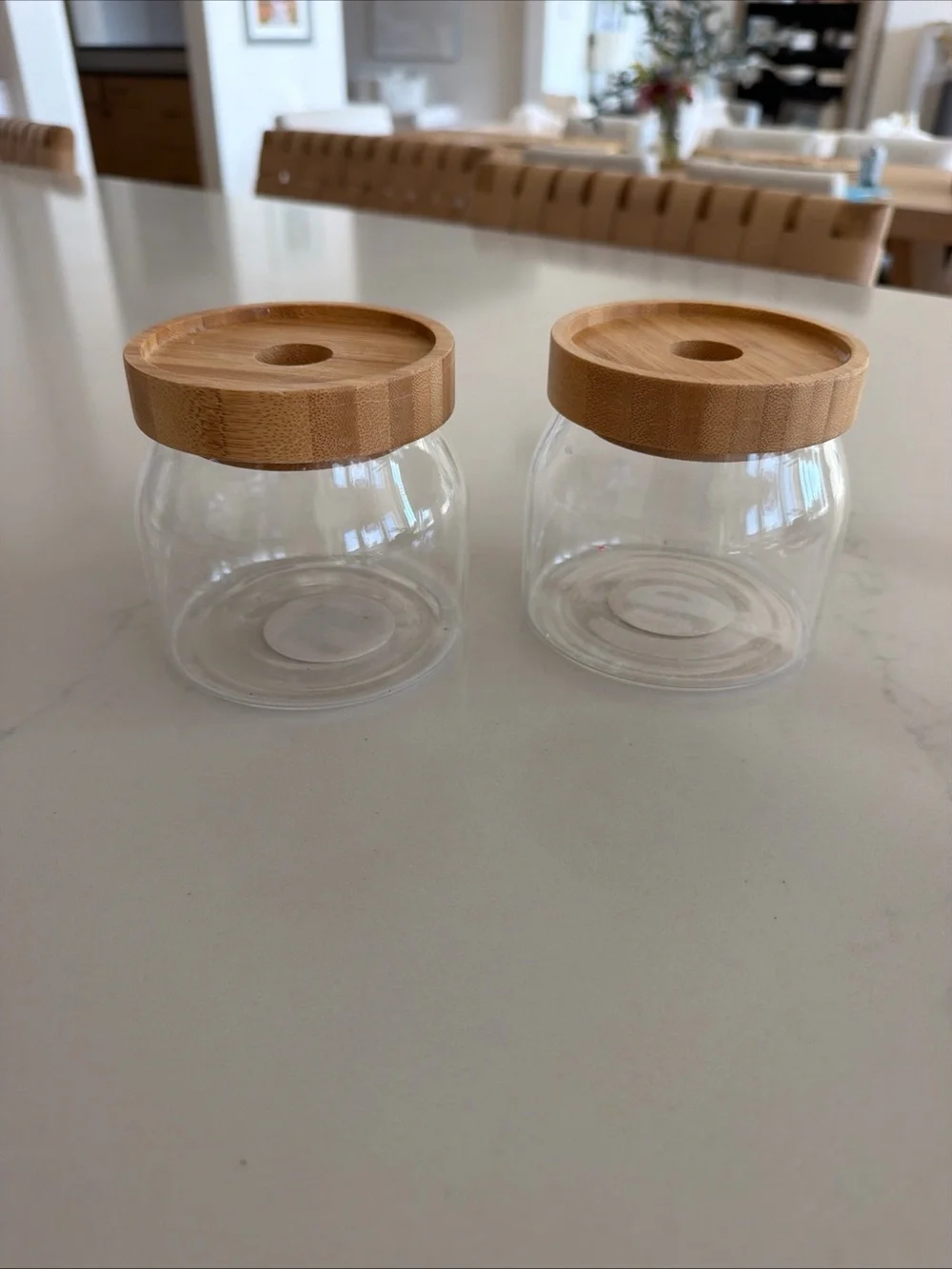 Clear Glass bathroom storage Jars with Bamboo Lids - Set of 2